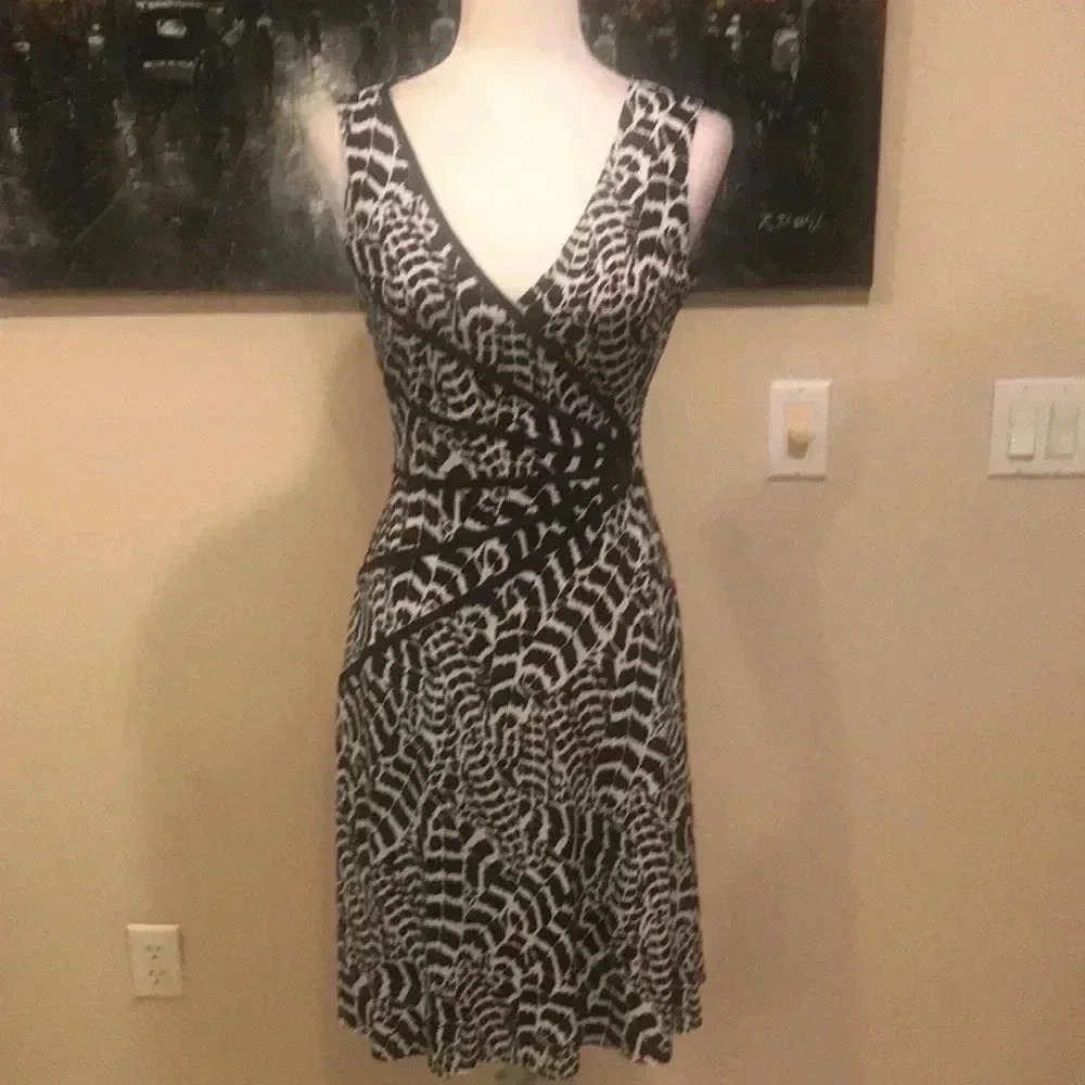 Connected Apparel Black & White Webbing A-Line Modern Dress-8P